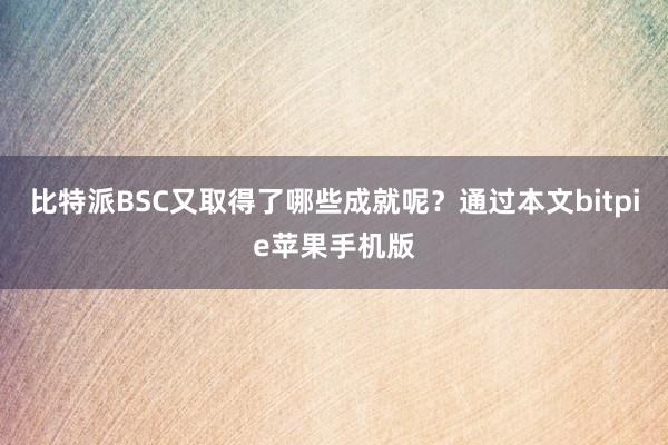 比特派BSC又取得了哪些成就呢？通过本文bitpie苹果手机版